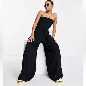 asos wide leg strapless jumpsuit